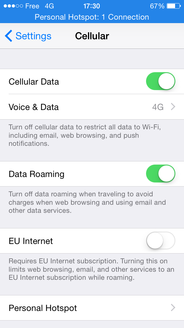 Роуминг для мобильного интернета на iPhone