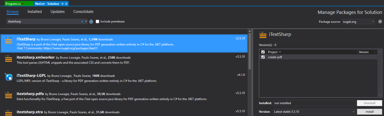 iTextSharp via NuGet