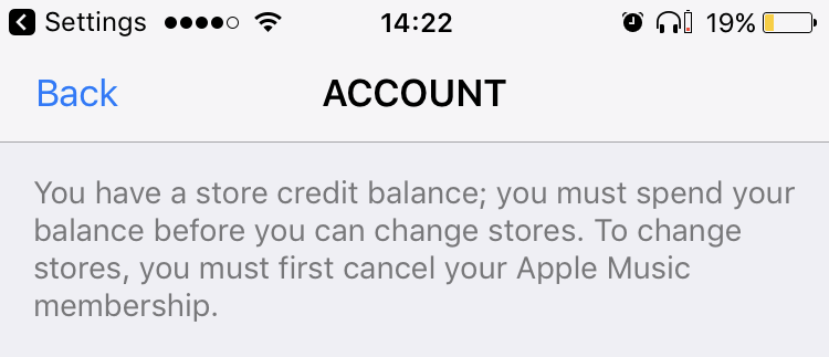 Apple ID change country warning