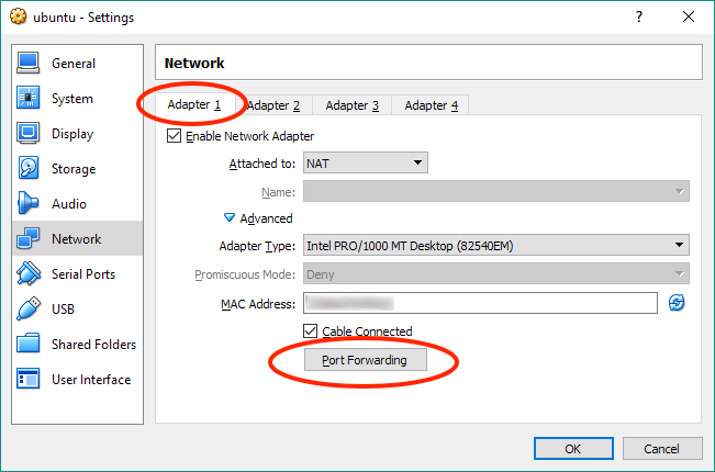 VirtualBox NAT port forwarding