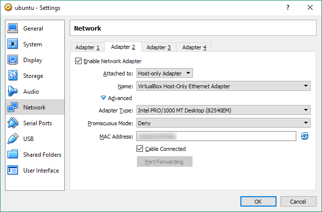 VirtualBox Settings Host-only