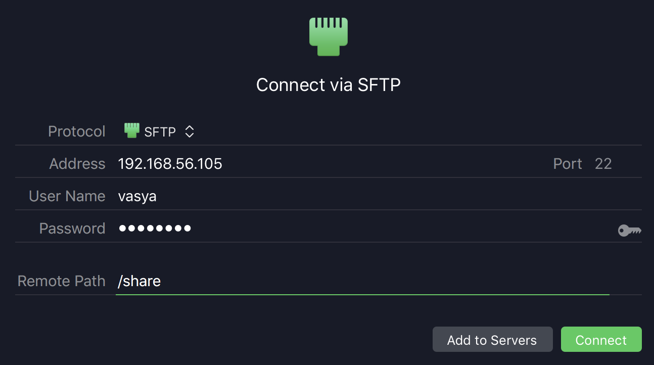 Transmit SFTP connection