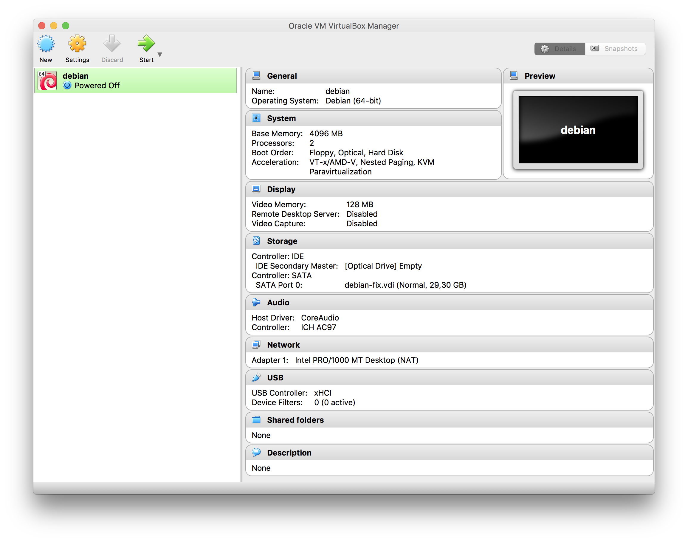 VirtualBox, machine settings