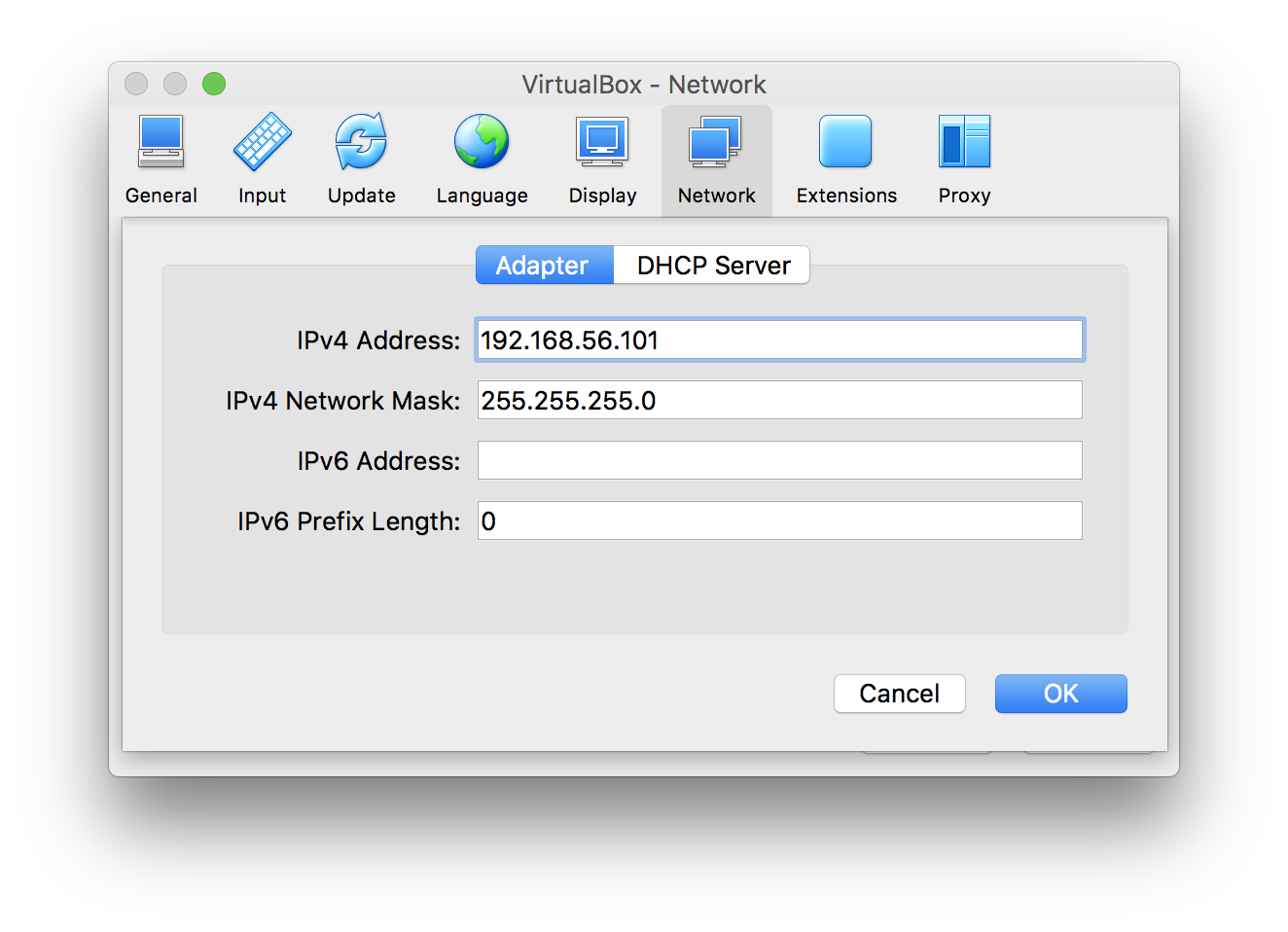 VirtualBox host-only network, adapter