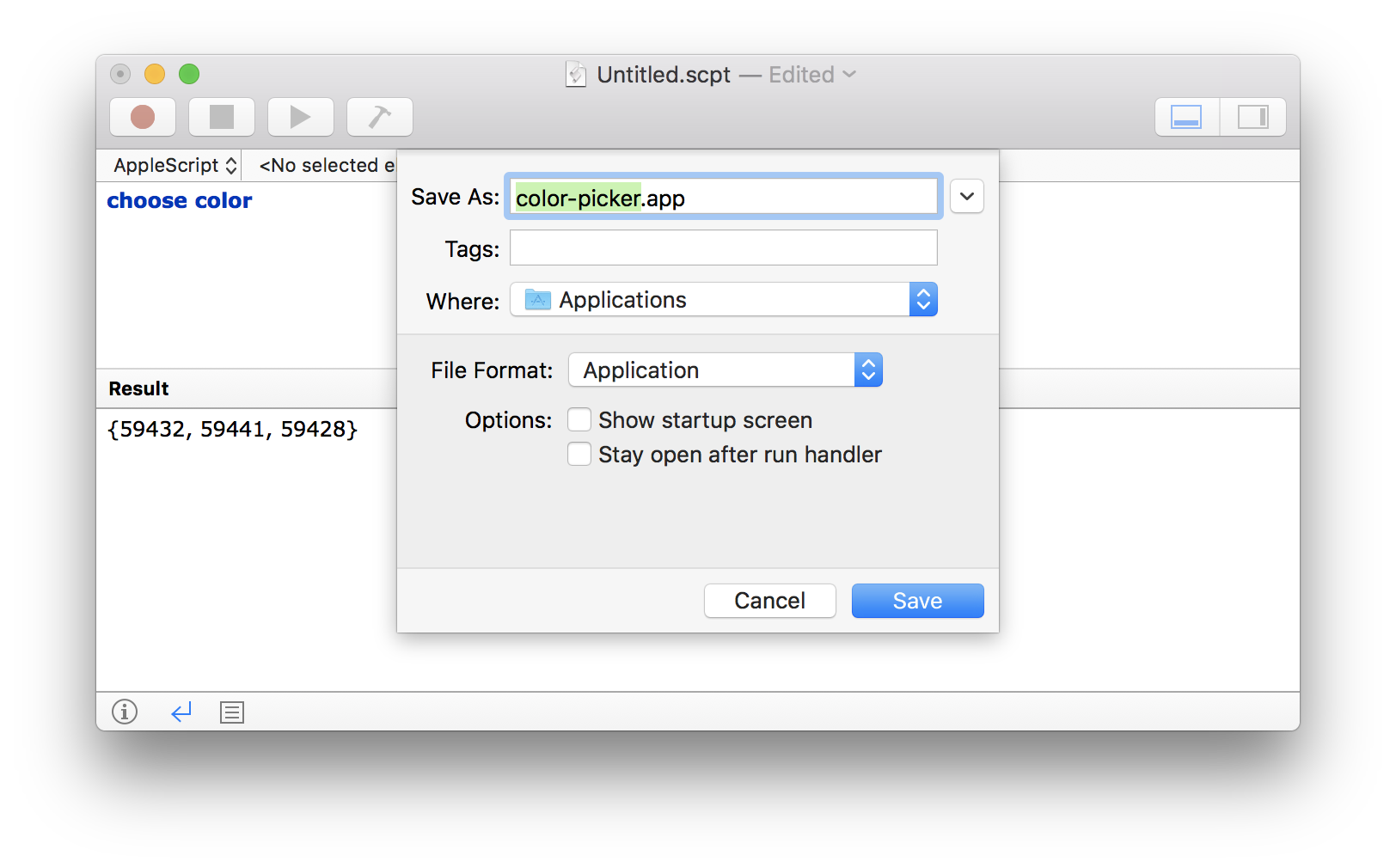 Mac OS AppleScript save as Application