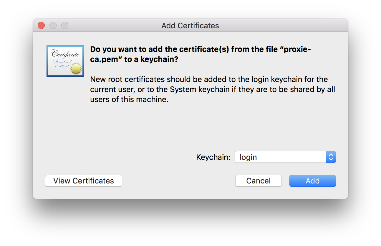 Mac OS, certificate import