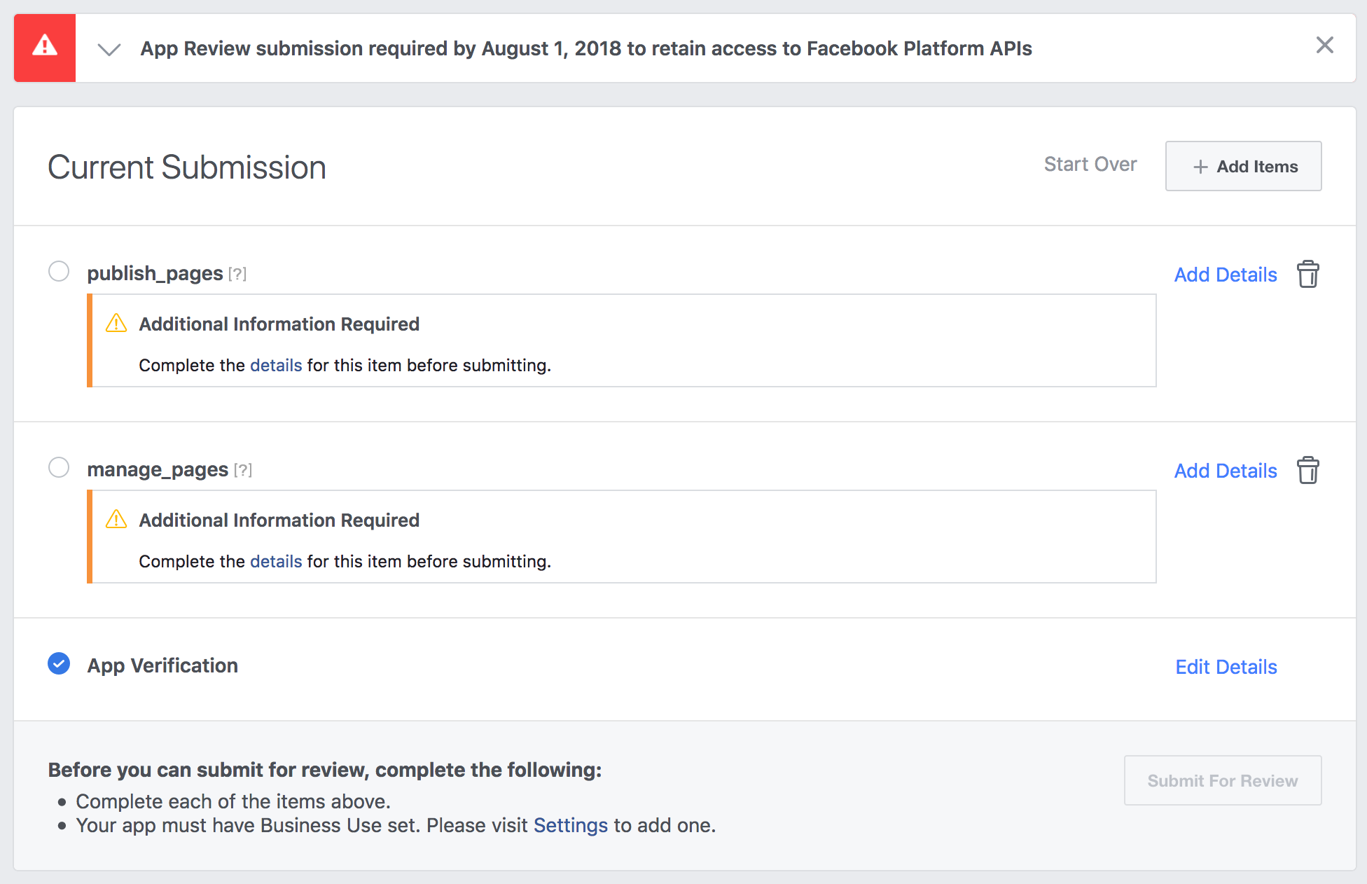 Facebook manage and publish permissions