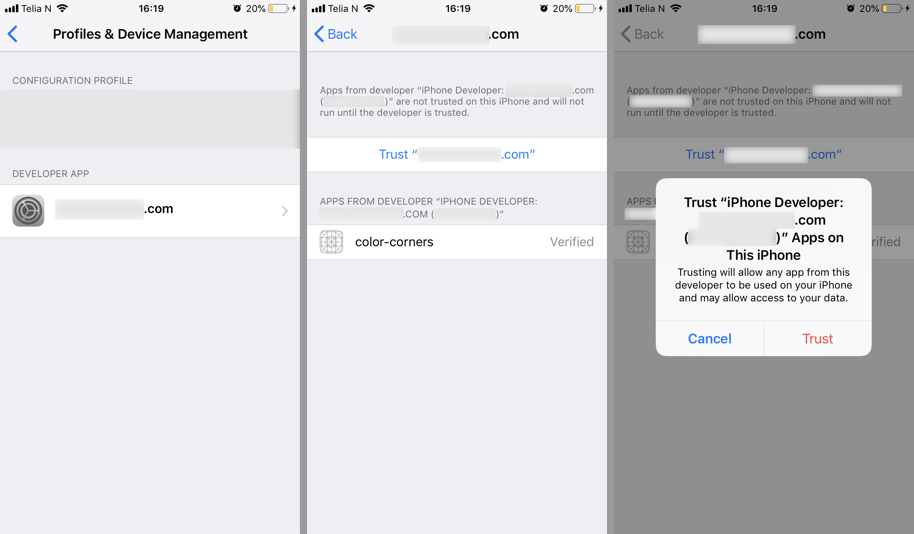 iOS, trust certificate