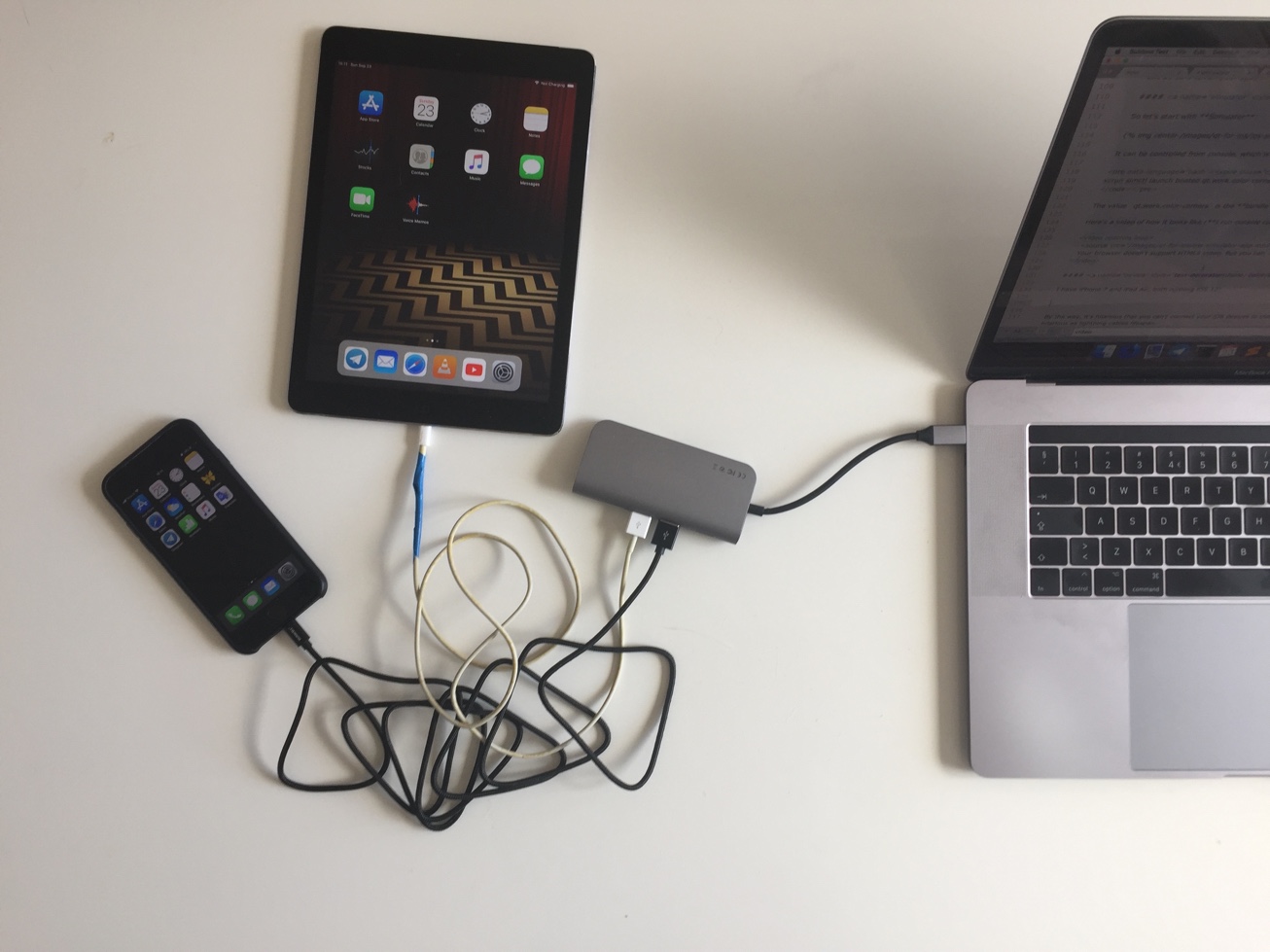 iOS devices connected to MacBook Pro