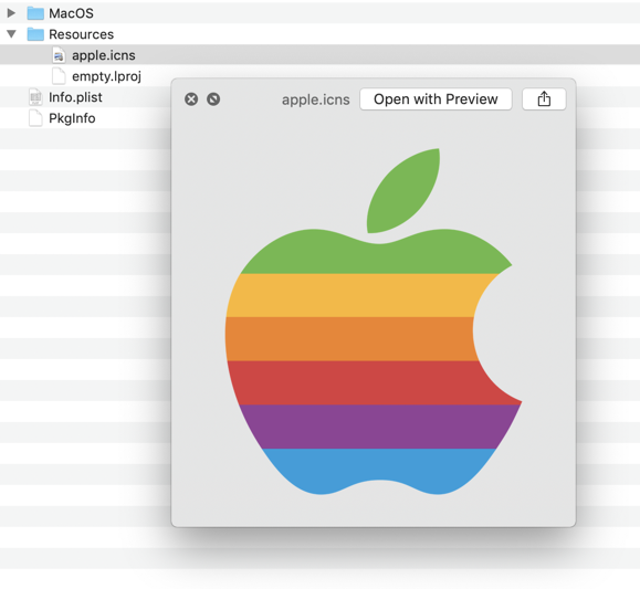 Application icon inside the app bundle on Mac OS