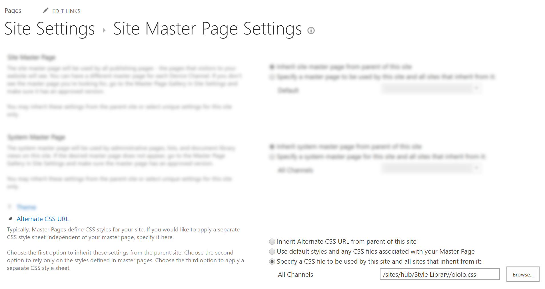 SharePoint masterpage settings