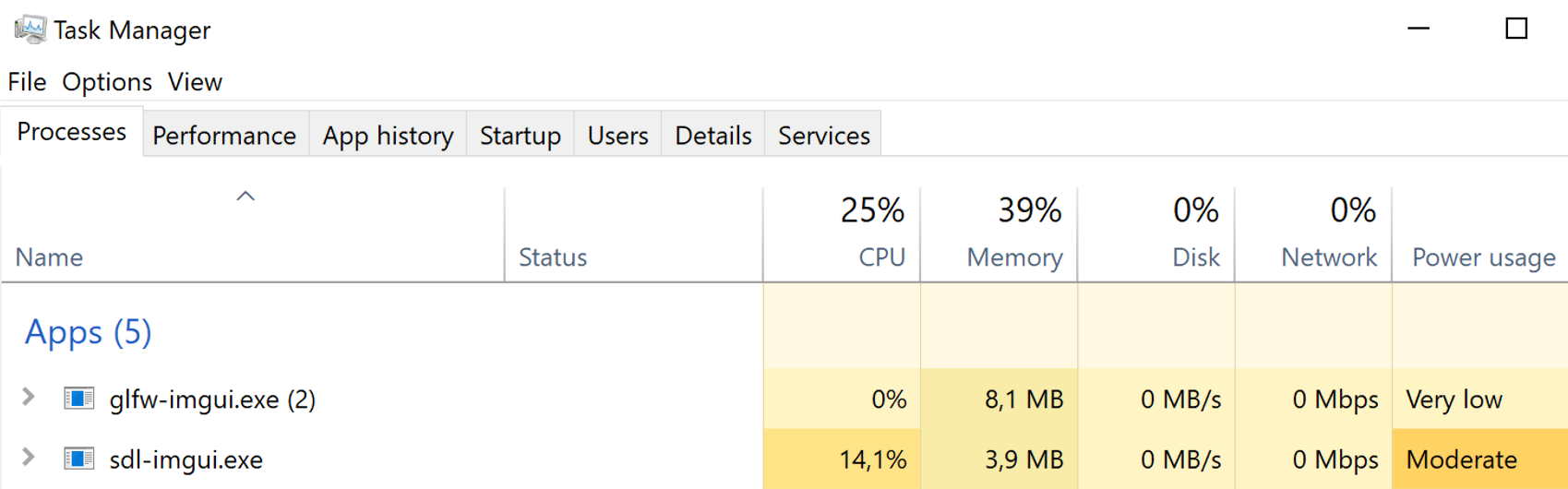 GLFW vs SDL, CPU and memory usage on Windows