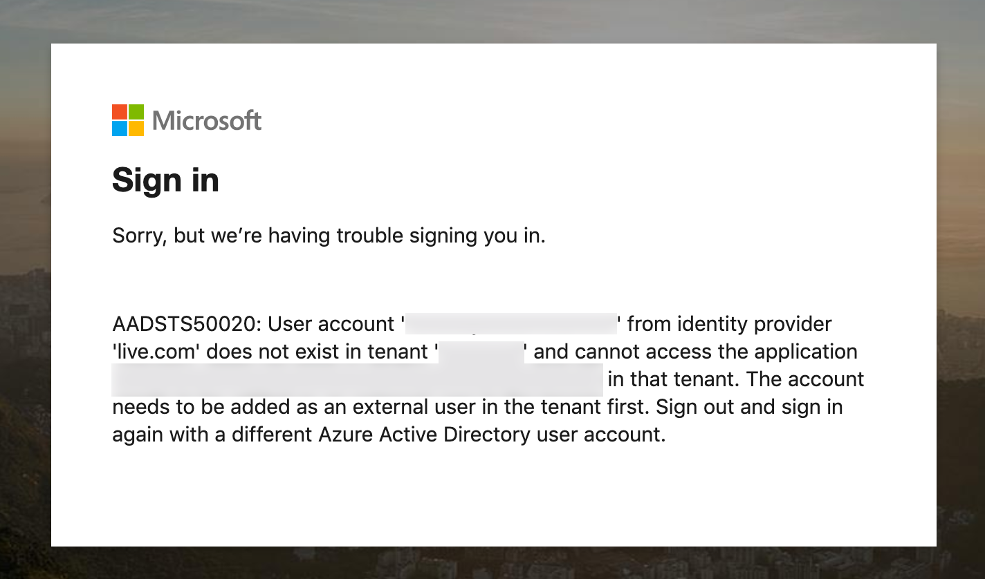 Microsoft login with external account