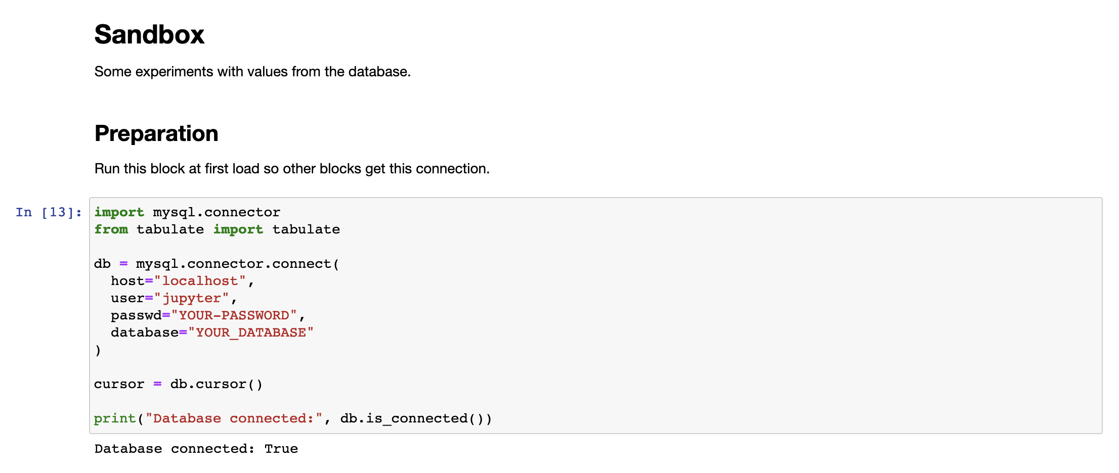 Jupyter Notebook SQL database connection