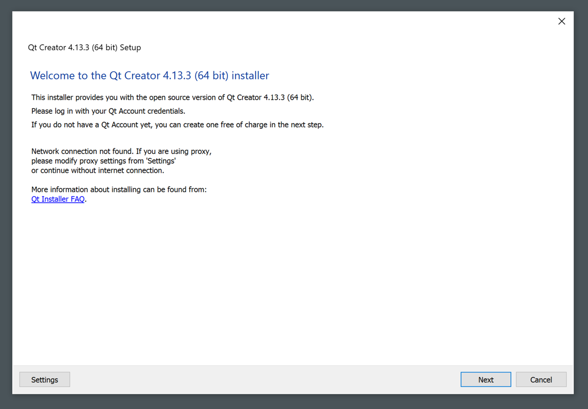Qt Creator installer, no connection