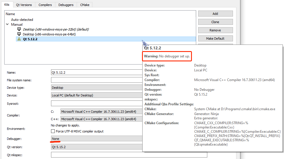 Qt Creator, kit is missing debugger