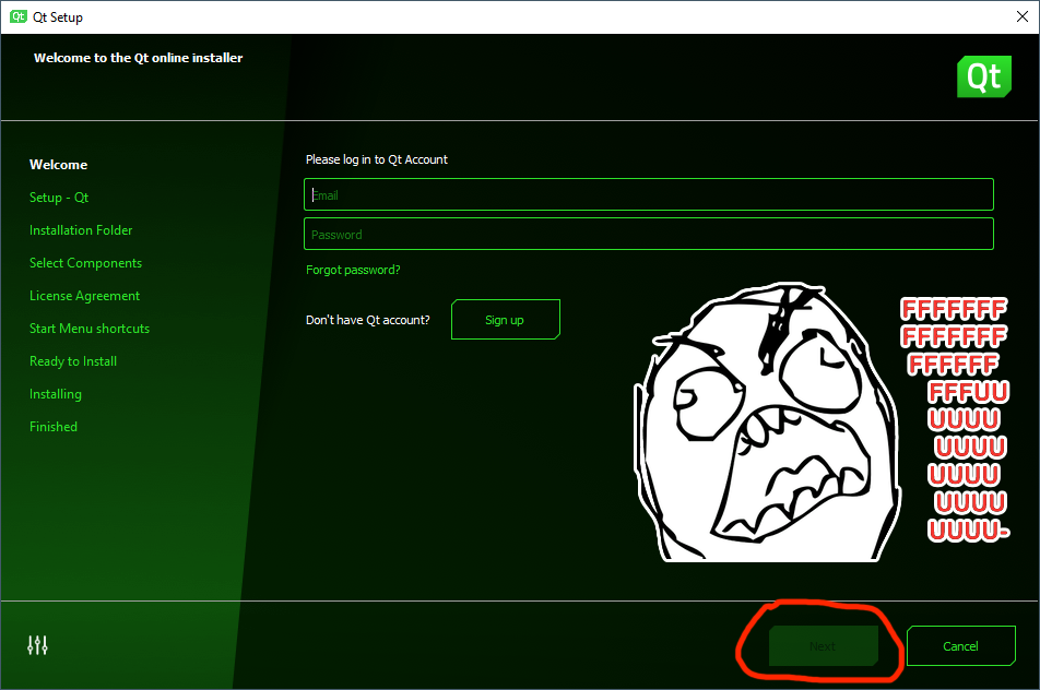 Qt installer, account