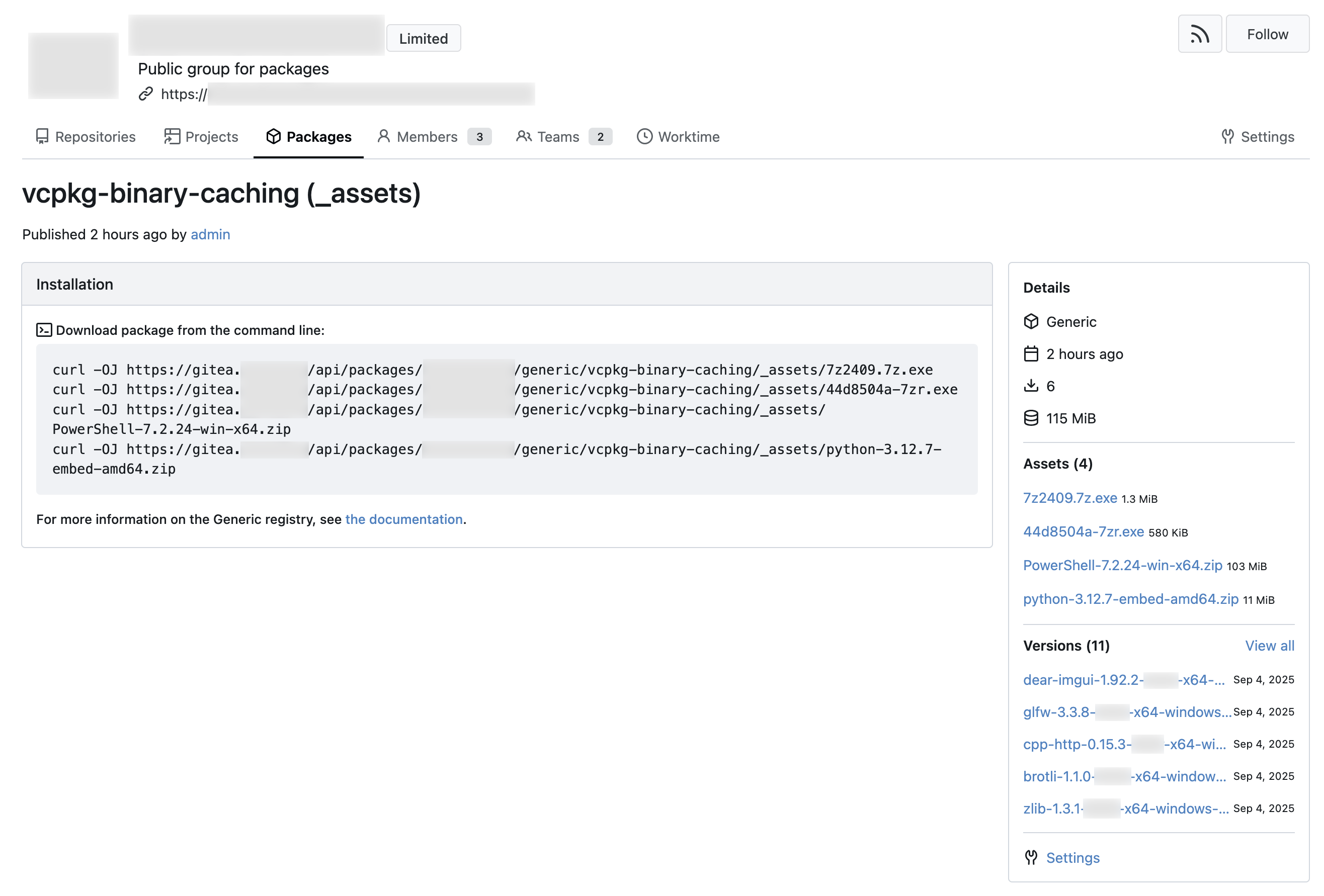 Gitea, vcpkg caching package version assets