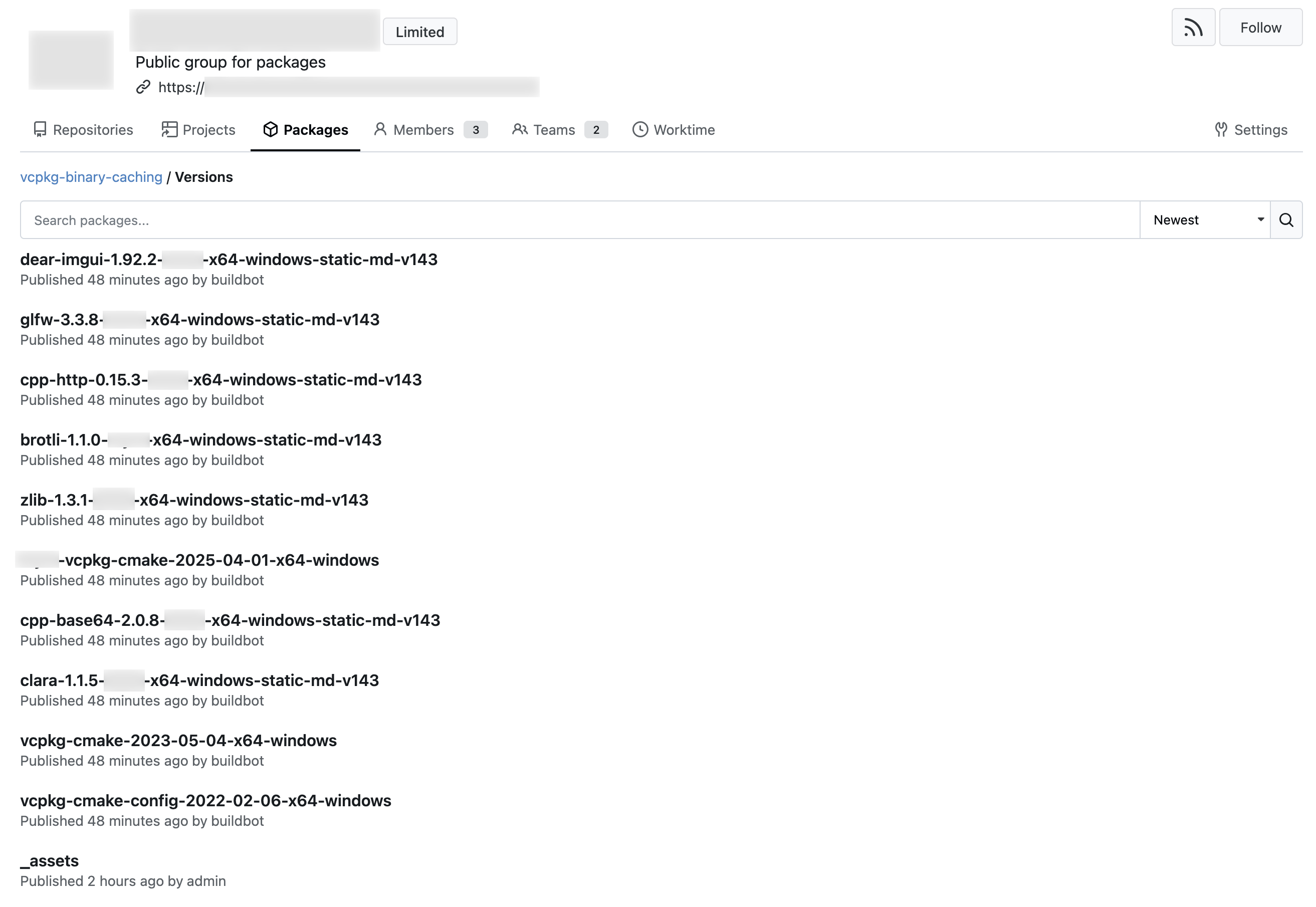 Gitea, vcpkg caching package versions