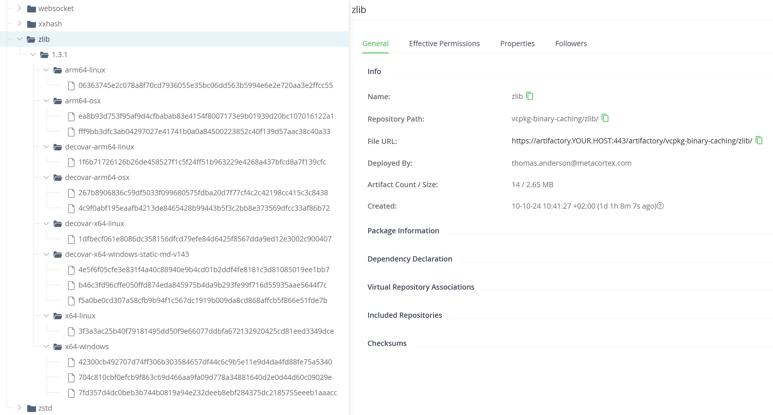 JFrog Artifactory, zlib variants in vcpkg binary cache