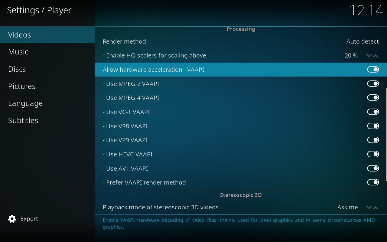 Steam Deck, Kodi, hardware acceleration in settings