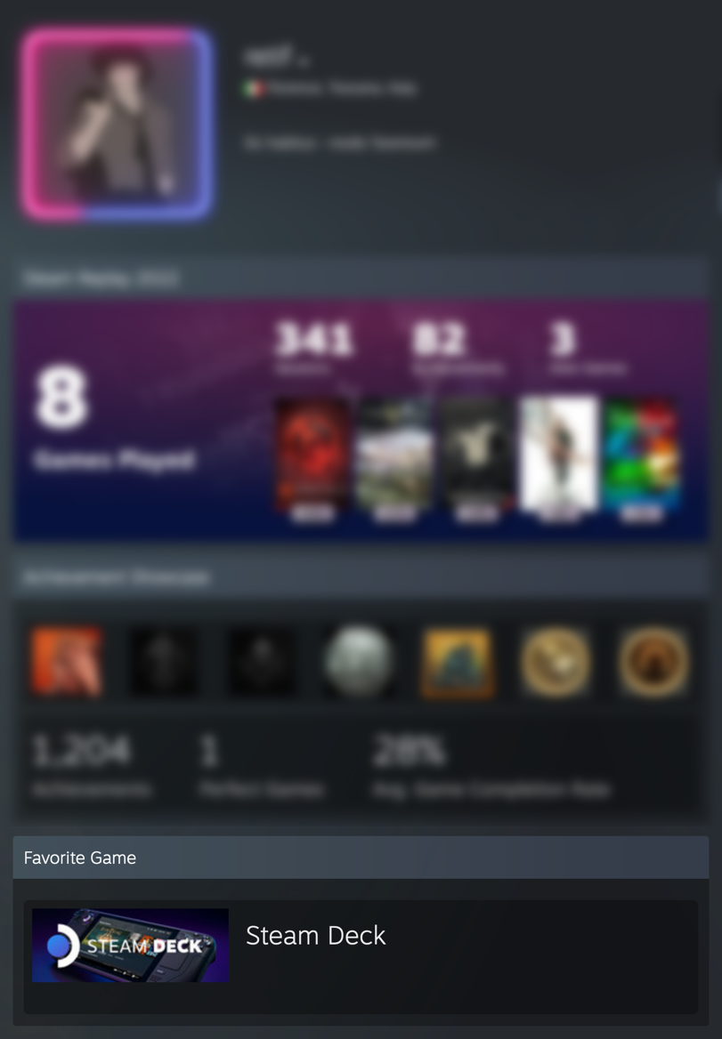 Steam Deck as a favorite game on Steam profile page