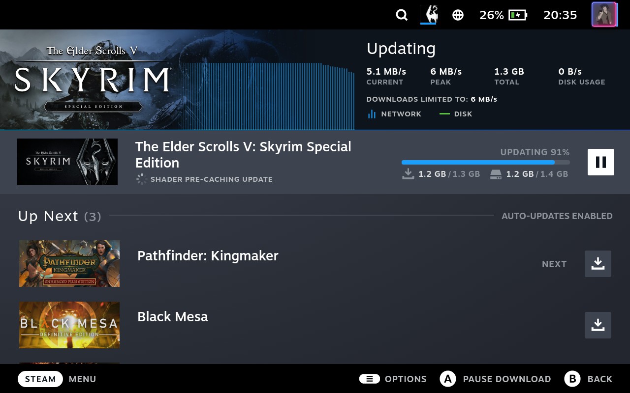 Steam Deck, Skyrim pre-caching update