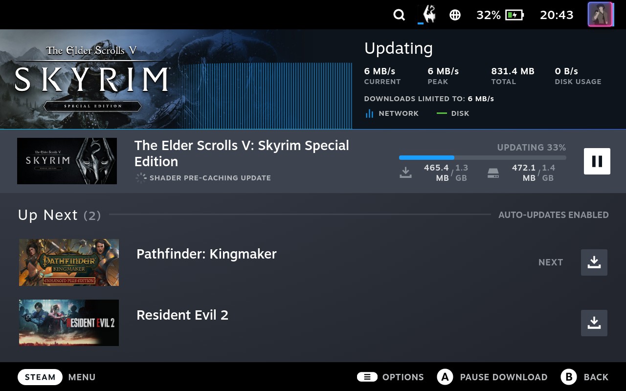 Steam Deck, Skyrim pre-caching update