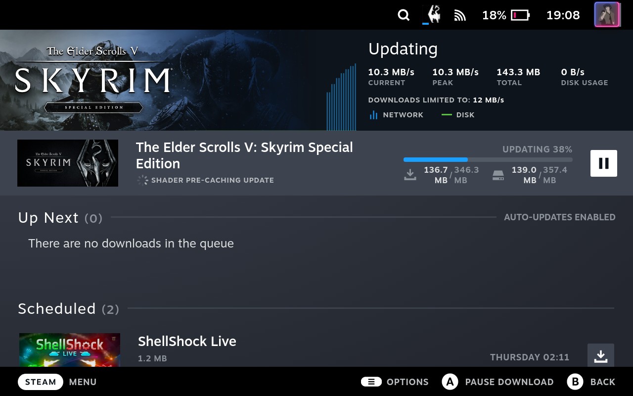 Steam Deck, Skyrim pre-caching update