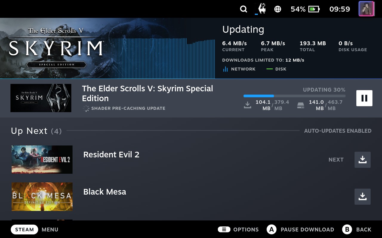 Steam Deck, Skyrim pre-caching update