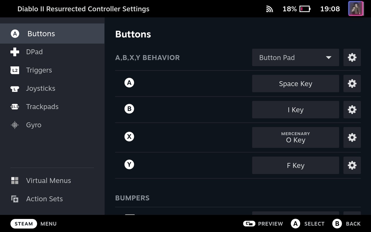 Steam Deck, Steam Input, Controller layout, buttons