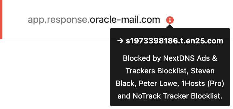 NextDNS blocks oracle-mail.com