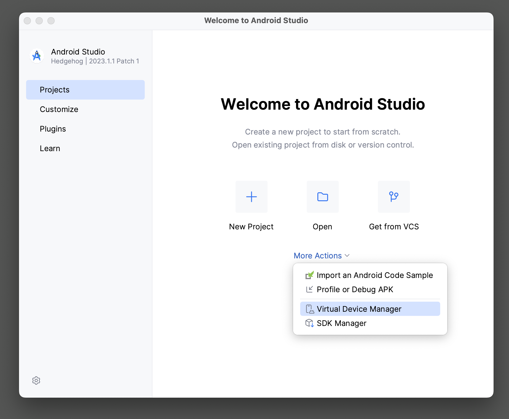 Android Studio, Virtual Device Manager