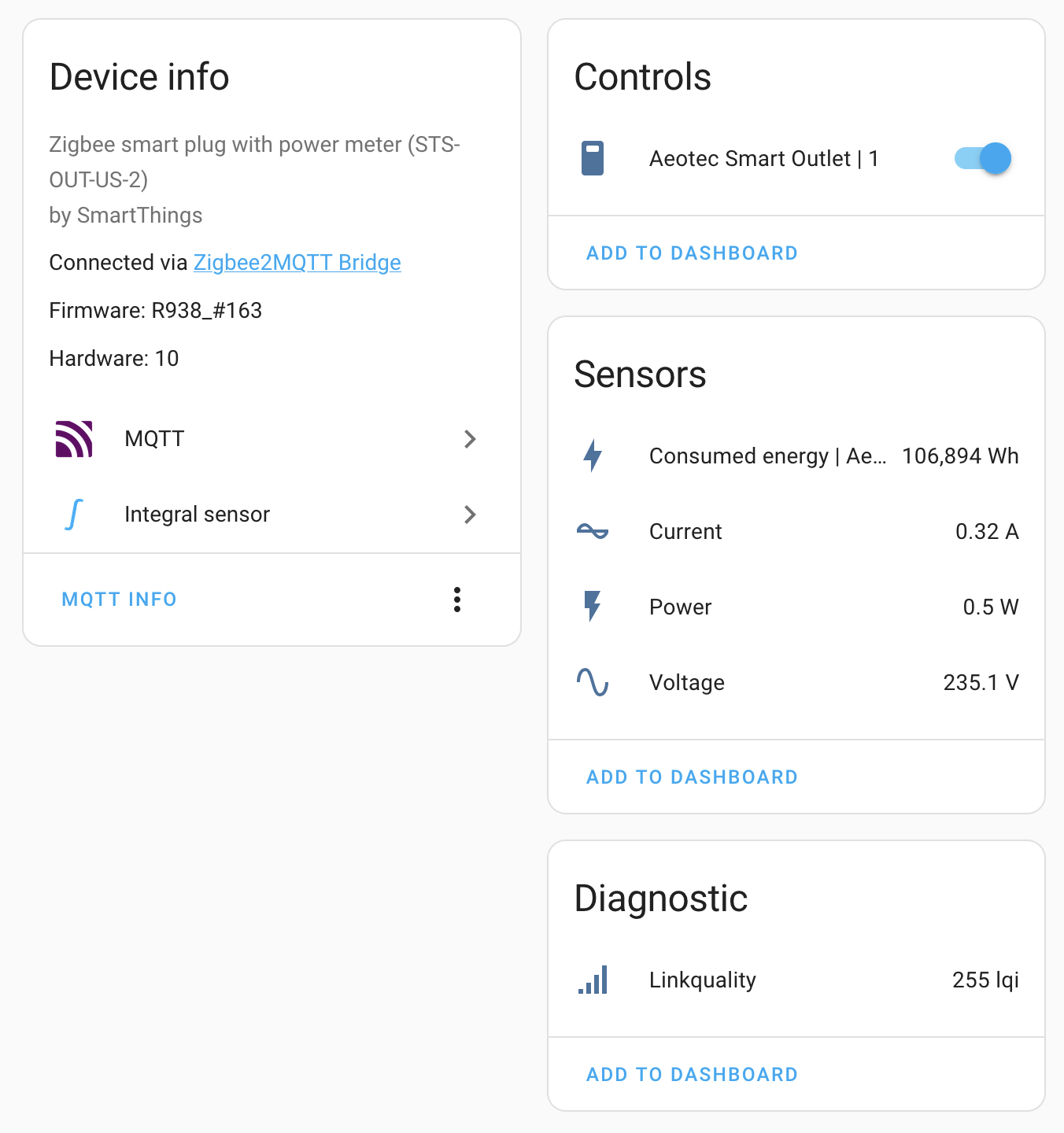 Home Assistant, Aeotec / SmartThings smart plug metrics