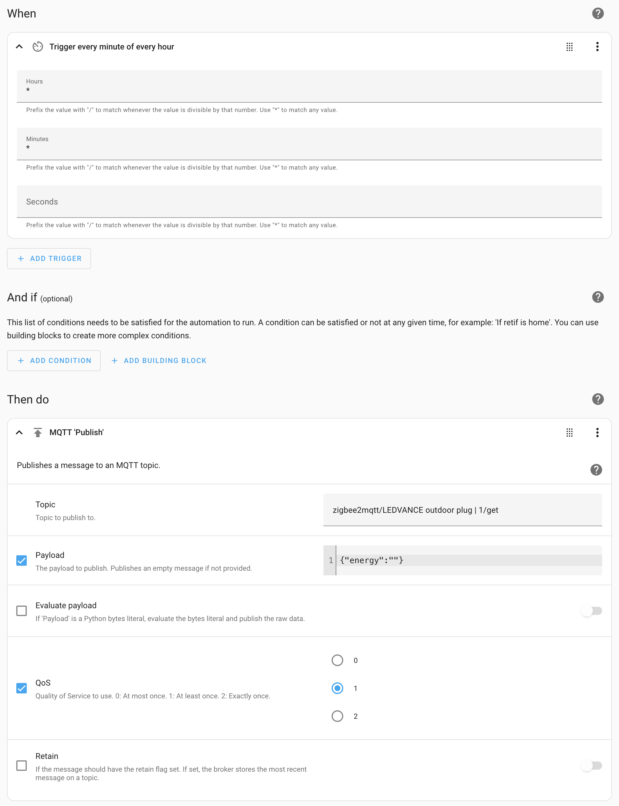 Home Assistant, automation for publishing MQTT message every minute