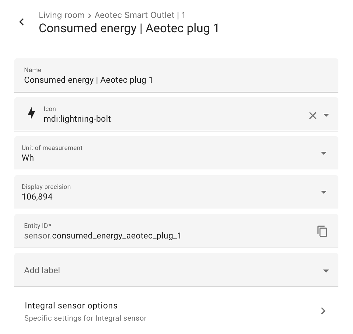 Home Assistant, Integral sensor