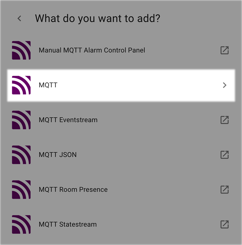 Home Assistant, searching for MQTT integration