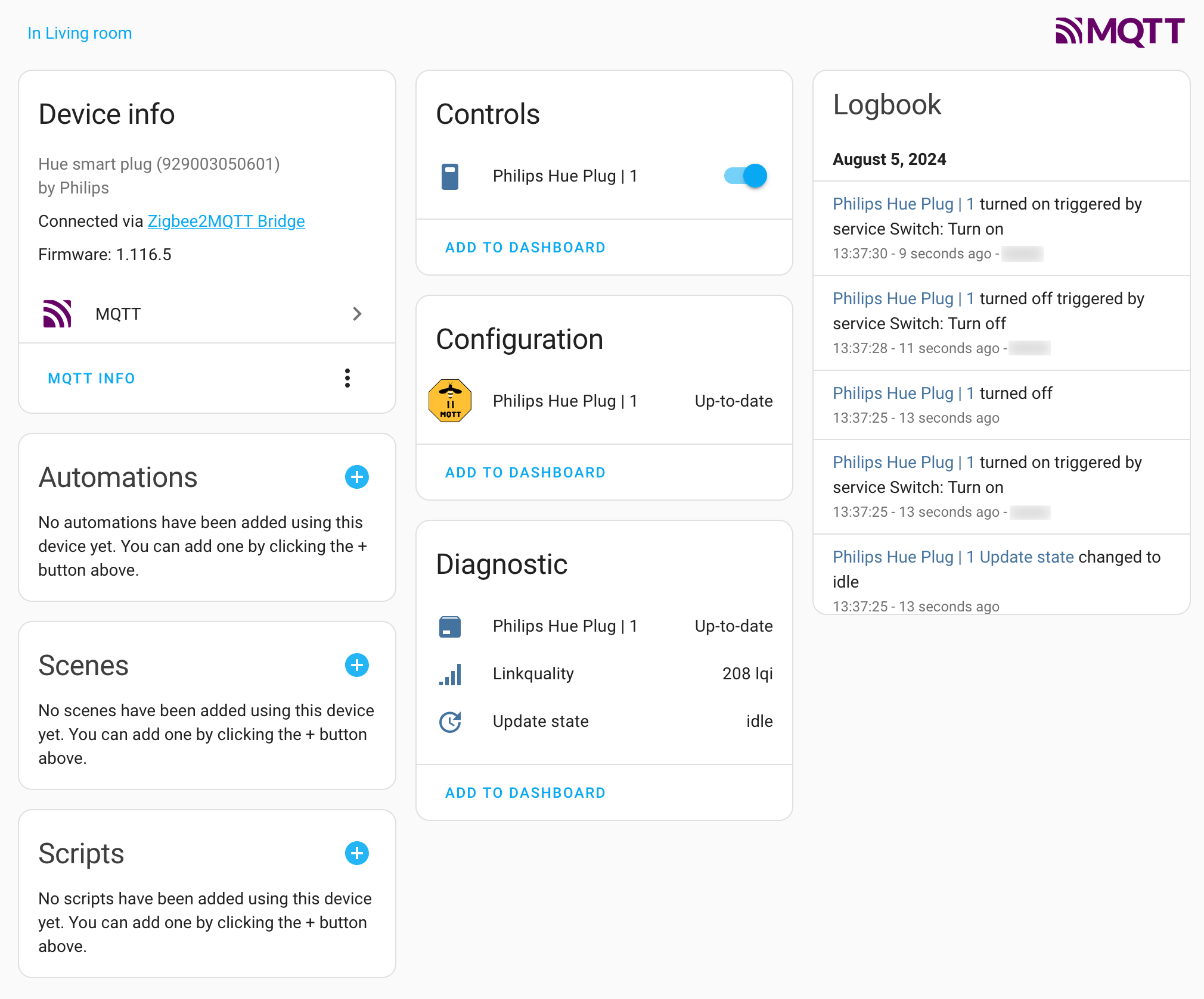 Philips Hue Smart Plug as a Home Assistant device